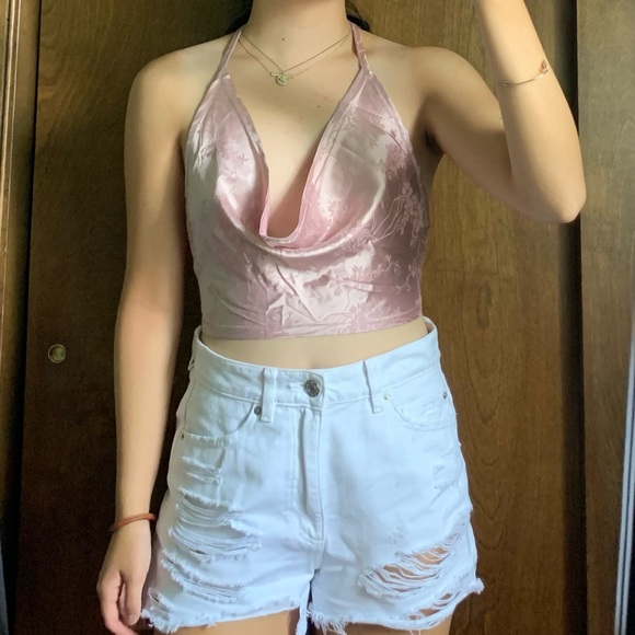 White blush Jacquard Satin halter top - Picture 2 of 4